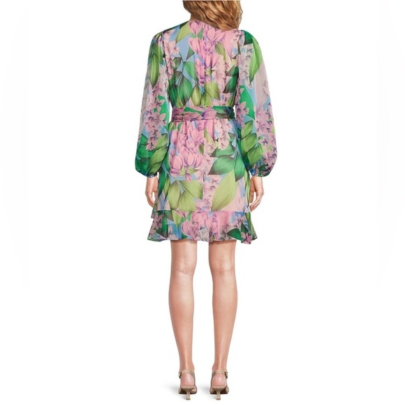 Alex Marie Floral Dress crinkle chiffon v-neckline Long sleeves Size 6 - Picture 10 of 12